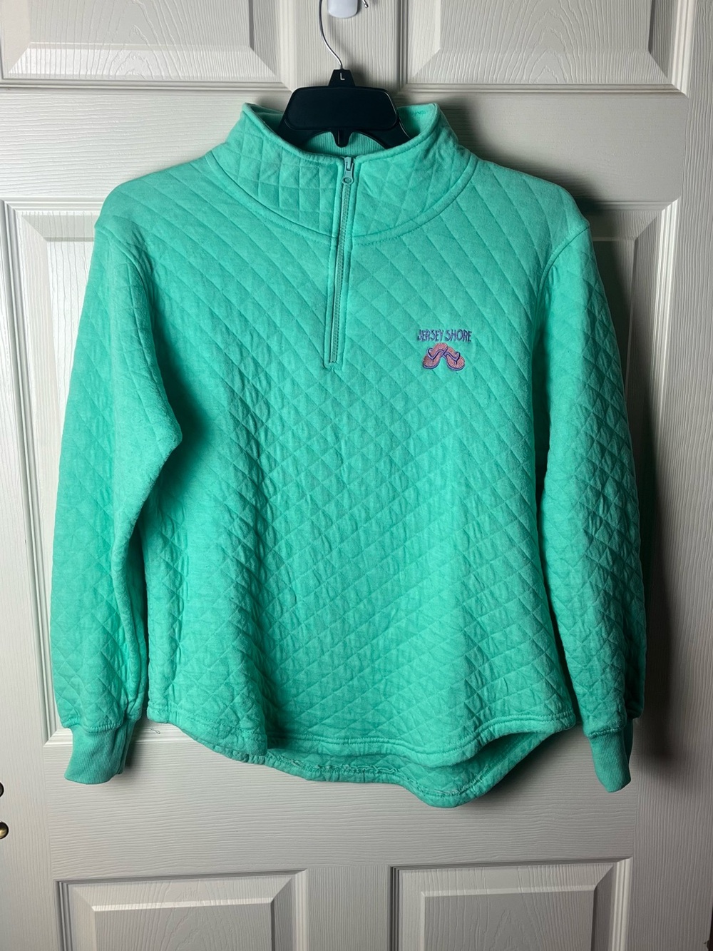 Quilted Half-Zip Jacket in Mint Teal